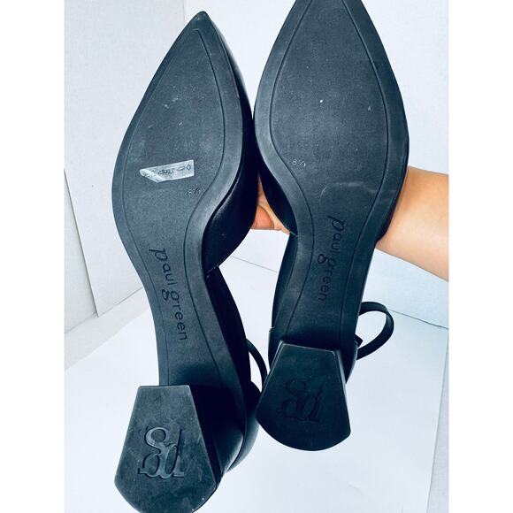Paul Green Black Leather Ankle Strap Heels  UK 8.5/US 11 Block Heel Pointed Toe - Picture 8 of 10